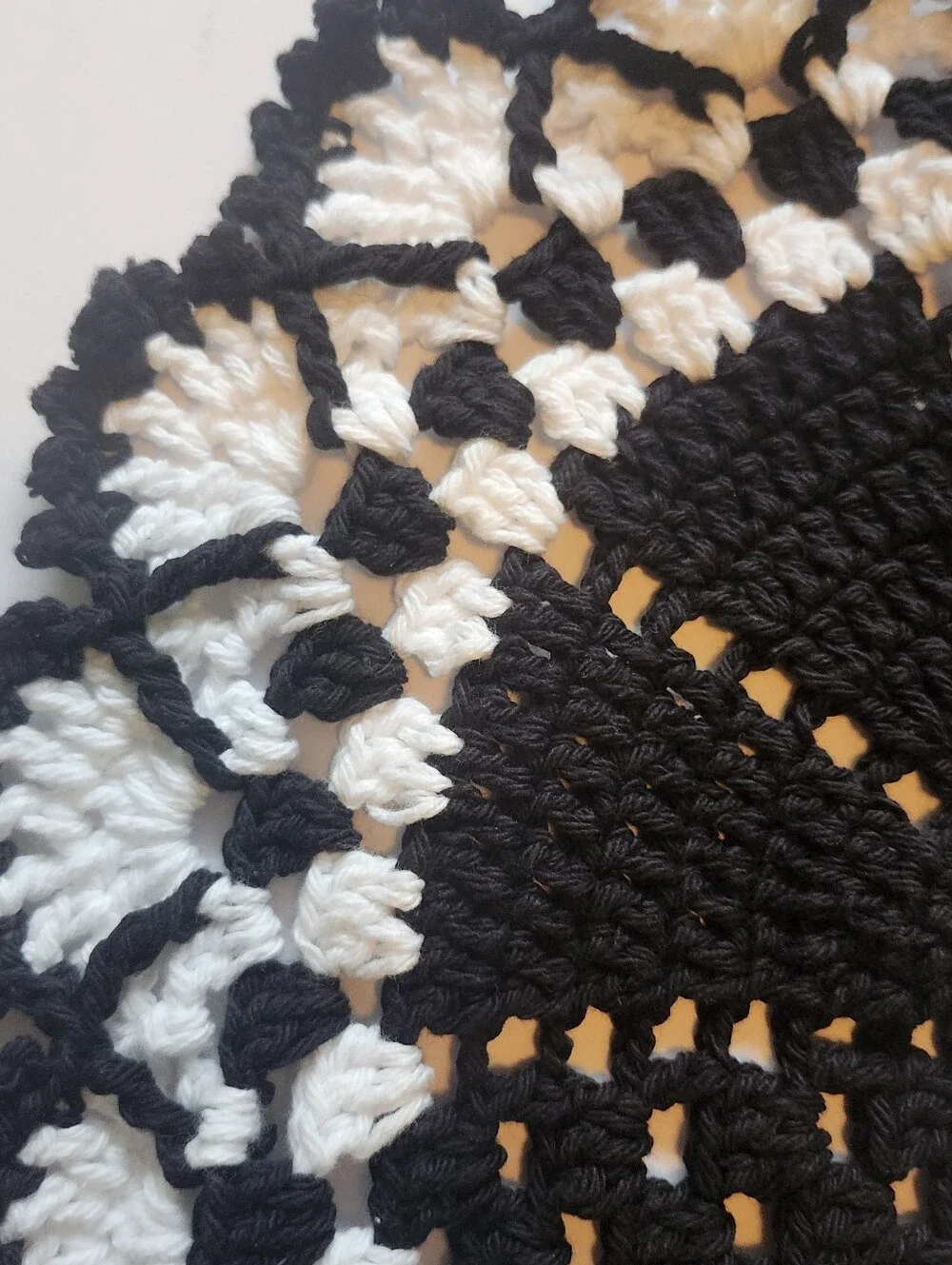 Handmade Crocheted Oval Doily - Black & White